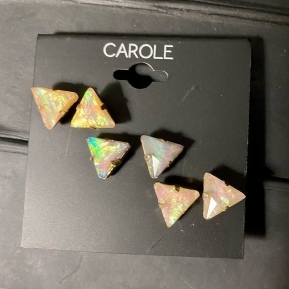 Carole Jewelry - CAROLE Triangle Stud Earring Blue, Clear, Pink